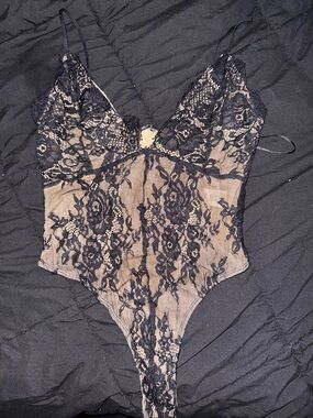 Fashion Nova Black Lace Sheer Bodysuit